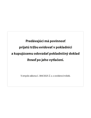 Nálepka povinné oznámenie o evidencii tržieb