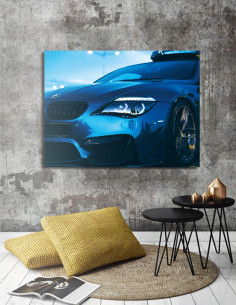 braz bmw m6 na plátne v modrej farbe – moderná moto dekorácia na stenu