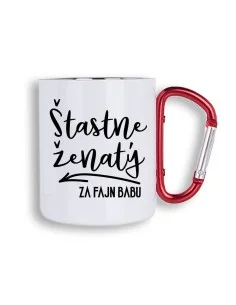 Turistický hrnček Šťastne ženatý za fajn babu