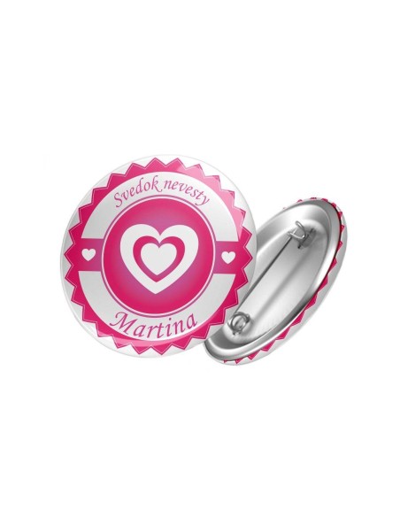Okrúhly odznak svedok nevesty + svoje meno (pripínací)